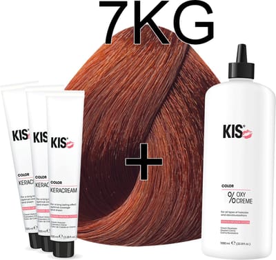 Kis KeraCream Color - 100ml - Haarverf Set - 7KG Middel koper goudblond | KIS - (3 x haarverf & 1L waterstofperoxide)