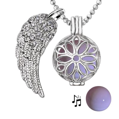 Engelenroeper 18mm Bolhouder met Ketting 90cm en Bolletje - Dames - Zilverkleurig Bloem - EBS18114