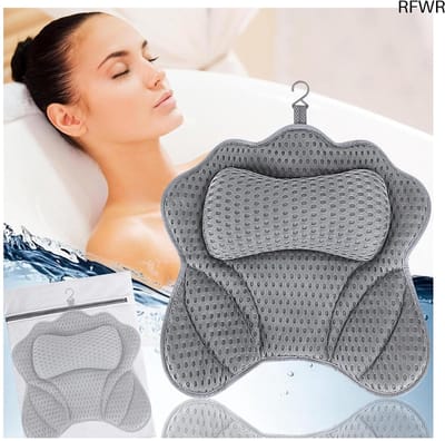 RFWR® Ergonomisch Badkussen voor Badkuip met Antislip Zuignappen – Perfecte Ondersteuning voor Hoofd, Nek en Rug