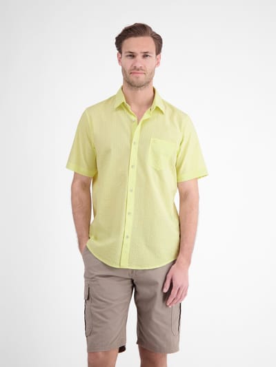 LERROS Casual overhemd met korte mouwen van katoen met streepstructuur , Maat: S , Kleur: LEMON WATER , 100% katoen