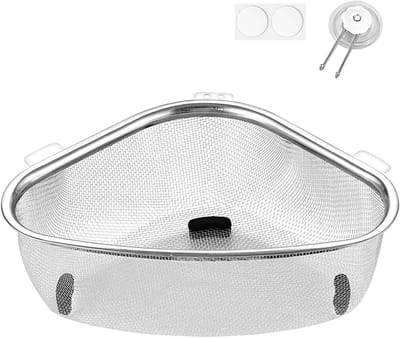 RVS Drainschotel voor Keuken, Triangulaire Afvoerfilter, Colander en Filterhouder voor Effectieve Afvoer (22 x 15.5 x 8 cm)