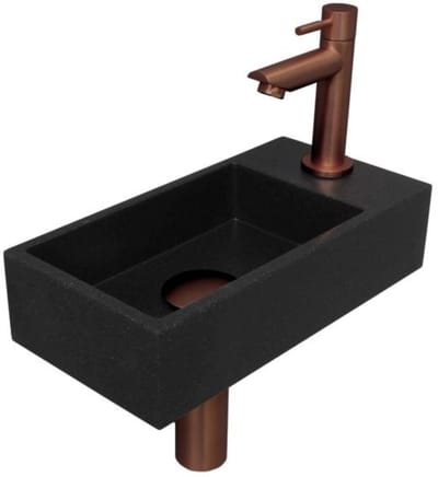 INK - Fonteinpack Quartz Rechts incl. Fonteinkraan - Design Sifon - Design Plug en Montageset - 360x180x90 Mm - Quartz Zwart/mat Rose Goud