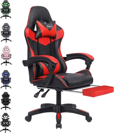 Gaming Bureau Stoel - Ergonomische Stoel - Comfortabel Werken - Met Inklapbare Voetsteun - 150 KG Capaciteit - Rood