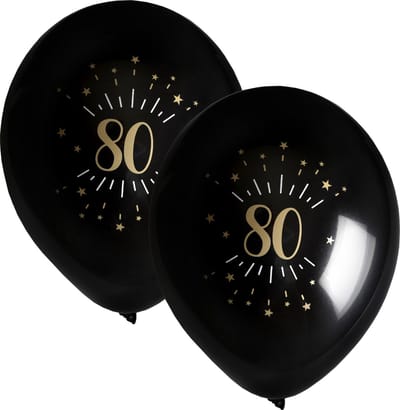 Santex verjaardag leeftijd ballonnen 80 jaar - 16x stuks - zwart/goud - 23 cm - Feestartikelen