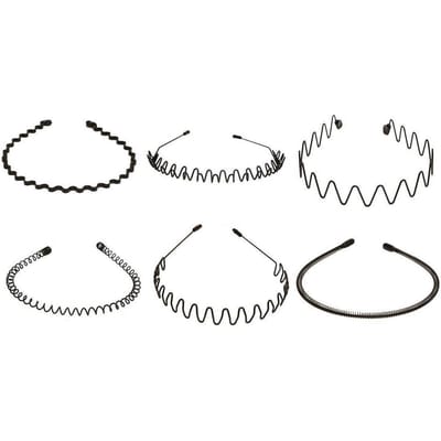 6 Stuks Zwarte Mannen Haar Hoepel Decoratief Antislip Eenvoudig Lichtgewicht 6 Stijlen Metalen Mannen Haarband gray