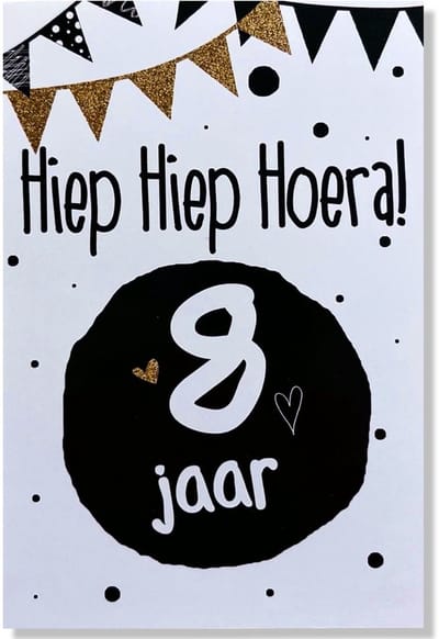 Hoera 8 Jaar! Luxe verjaardagskaart - 12x17cm - Gevouwen Wenskaart inclusief envelop - Leeftijdkaart