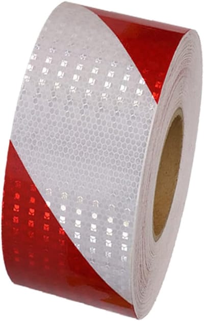 Famanu – Veiligheidstape, reflecterend rood/wit 5 cm x 20 m, waterdicht, opvallende waarschuwingstape voor voertuigen, buitengebruik en industrie