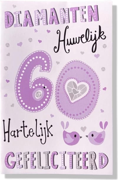 60 jaar Getrouwd! Luxe huwelijk wenskaart 60 jarig jubilieum - 12x17cm - Gevouwen kaart inclusief envelop - Huwelijkskaart