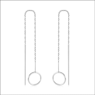 Aramat Jewels | Oorhangers | RVS Doortrek Oorbellen Open Cirkel met Kettinkje - Minimalistische Hangers | Zilverkleurig | | | | Kinderen, Volwassenen | Verkleurd niet