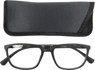 Lilly&June Leesbril Mat Zwart Rechthoekig Model met Dubbele Neusbrug +1 - Met Bijpassend Etui