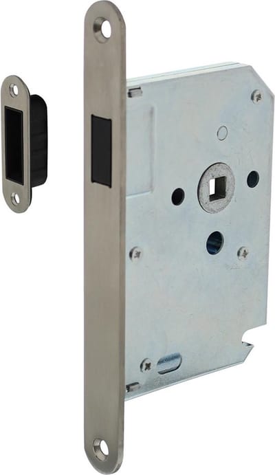INTERSTEEL woningbouw magneet loopslot - voorplaat afgerond rvs - 20 x 175 mm - doornmaat 50 mm - inclusief sluitplaat en kom