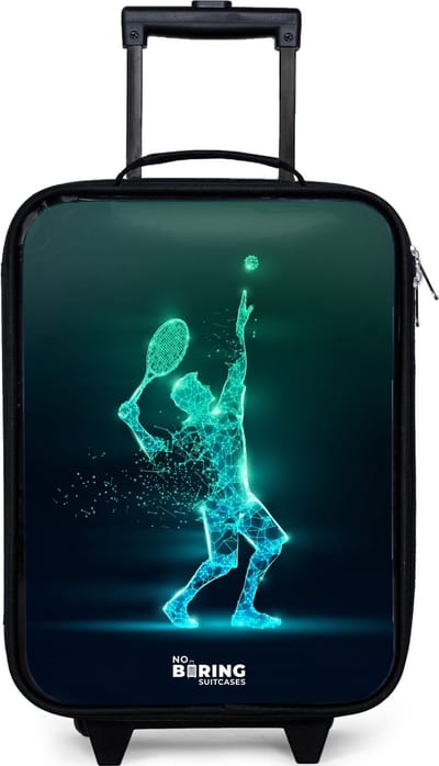 NoBoringSuitcases.com® - Kinderkoffer jongen - Kindertrolley meisje - Digitale tennisspeler in futuristische stijl - Koffer kind lichtgewicht - Reiskoffer trolley voor kinderen - Koffertje met lichtgevende wieltjes - Rolkoffer zwart
