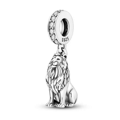Fler® | Bedel | Past op populaire bedelarmbanden (standaard - 3mm) | Leeuw Bedel | Hangbedel Charm | 925 sterling zilver | Transparante zirkonia | Zwarte emaille | Armband Kraal | Valentijnsdag Cadeau | Sinterklaas kado | Kerstcadeau | Verjaardag