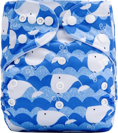 Duurzame luiers - Wasbare luier met inlegger - Herbruikbare luier - Pocket luier - 3-15 kilo - Blauw walvis