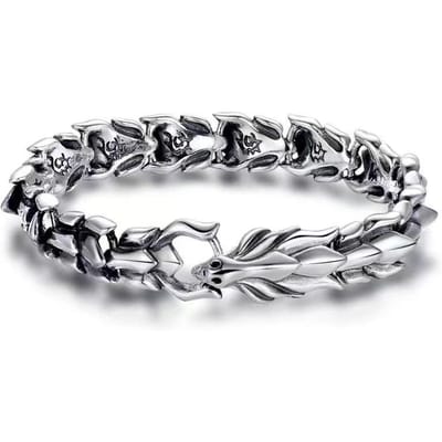 Vintage S925 Zilveren Armband Ontworpen Voor Mannen Sieraden Trendy Drakenbot Armband Mannelijke Persoonlijkheid Boeddhistische Schrift Pols Toevoeging - Praktisch Gebruik 20cm gray