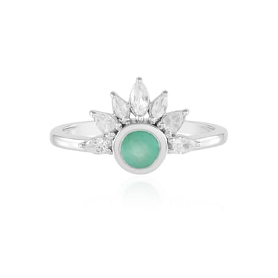Cavill - Rond Colombiaanse Smaragd 0,37 ct - 925 Sterling Zilver met Platina - Elegante Damesring met Sprankelende Zirkonia - Modieuze Sieraden