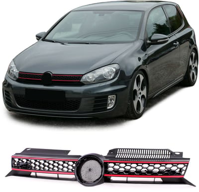 Sport Honingraat Grill geschikt voor VW Golf 6 GTI (2008-2013) - Glanzend Zwart met Rode Bies