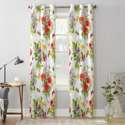 Bijen en Vlinders op Gras Weidebloemen Luxe Raamgordijn voor Woonkamer Slaapkamer Huisdecoratie Keuken voor Raamgordijnen 135W x 60H(cm) x1 white