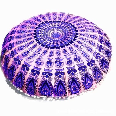 Dailygoods - Katoenen vloerkussensloop, Hippie decoratieve Boheemse vloerkussensloop ronde katoenen kussenhoes 80cm comfortabel decoratief woondecoratie(paars)
