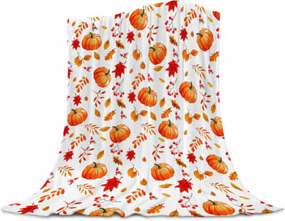 Blankets-blanket-winter blanket-Zachte herfstpompoendeken met esdoorn - Gezellige luxe decoratieve sprei van flanellen fleece - Herfstdecoratie voor bedden, banken en banken - 50x60 inch