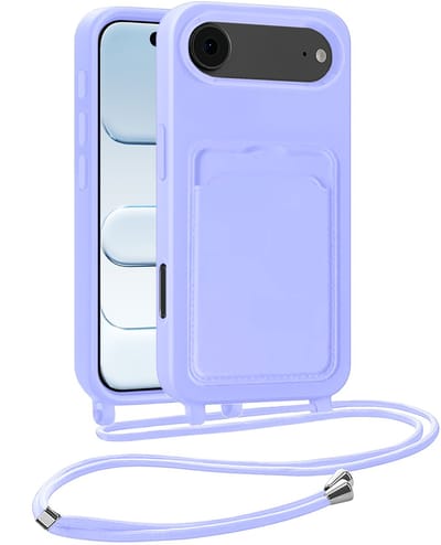 Hoesje Geschikt voor iPhone Air Hoesje Met Telefoonkoord en Pasjeshouder Siliconen - Hoes Geschikt voor iPhone Air Hoesje Met Kaarthouder Case - Lila