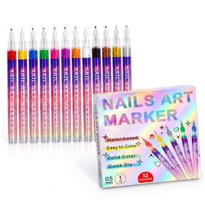 Nagelkunstpennen - 12 kleuren - watergedragen acryl, sneldrogend en waterproof - 0.5 harde punt - basisverpakking