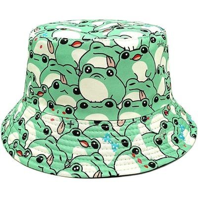 Schattig Cartoon Kikkerpatroon Omkeerbare Vissershoeden Hoeden Zomer Zonbescherming Vissershoed Dames Man Decoreren Emmerhoeden (as the picture,56-58cm) black