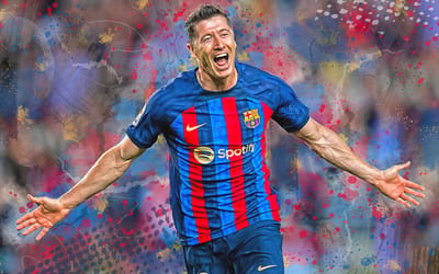 Poster Robert Lewandowski - FC Barcelona - Geschikt om in te lijsten - Voetbal Posters Lewandowski Barcelona- A2+ Formaat 43,2 x 61 cm - Voetbal Cadeau