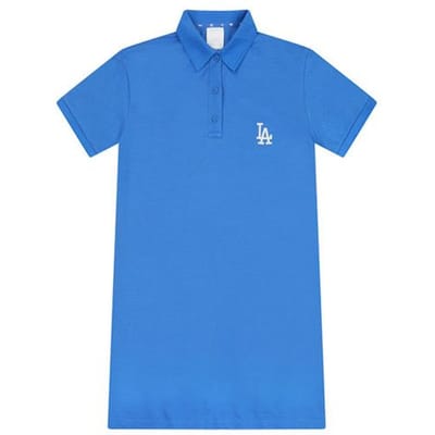MLB Mode Sport Casual Ample Basique Couleur Unie Col Polo Manches Courtes Robe Robes Femme Bleu 31OP12131-07U XS blue