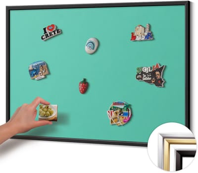 Wallfluent - Munt Magnetisch Bord in Verschillende Kleuren - 100 cm x 70 cm - Magneetbord met Zwarte Frame - Muntkleur - Magnetisch Bord Kindvriendelijk - Magnetisch Bord Rechthoekig - Memobord Magnetisch