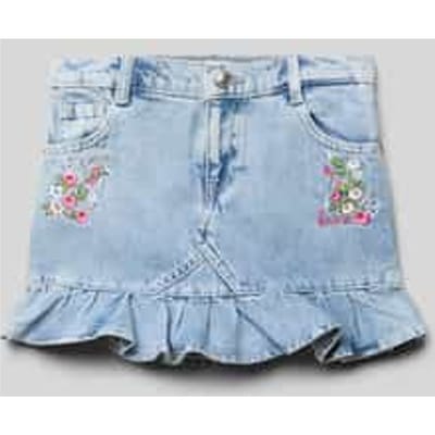 Jeansrok met motiefstitching en labeldetail