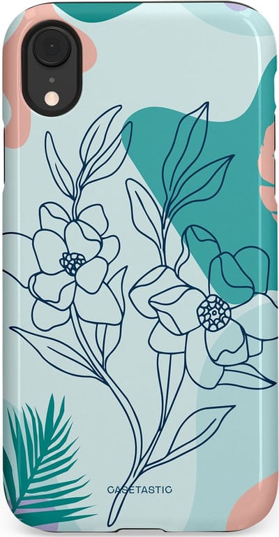 Casetastic Hoesje Geschikt voor Apple iPhone Xr - Stijlvolle Beschermende Duo-layer Case - Zeegroen Bloemenfestijn