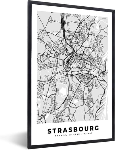 Fotolijst incl. Poster - Kaart - Stadskaart - Strasbourg - Plattegrond - Frankrijk - 40x60 cm - Posterlijst