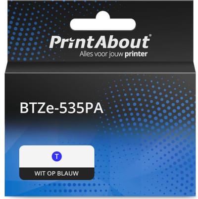 PrintAbout huismerk Tape BTZe-535PA Wit op blauw (12 mm) Geschikt voor Brother