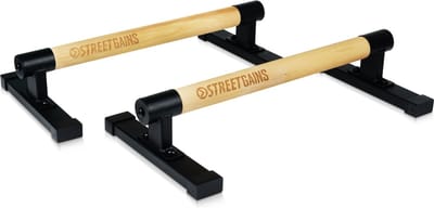 StreetGains® Houten Parallettes – Premium Kwaliteit voor Calisthenics – Laag Model - Antislip Rubberen Voetsteunen – Perfect voor Handstands, L-Sit, Planche, Dips – Solide Stalen Constructie – Set van Twee – 2 Jaar Garantie