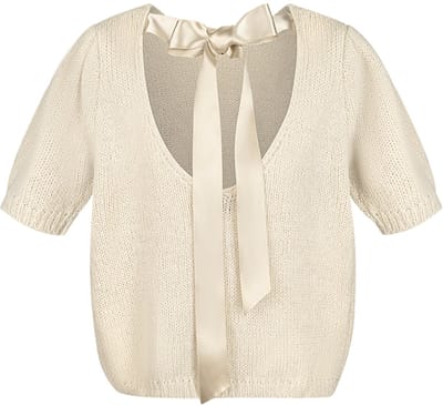 Gimme - Knitted Short Sleeve Top – Comfortabele Gebreide Top – Trendy Shirt met Achterknoop Ontwerp - Beige - Maat S/M