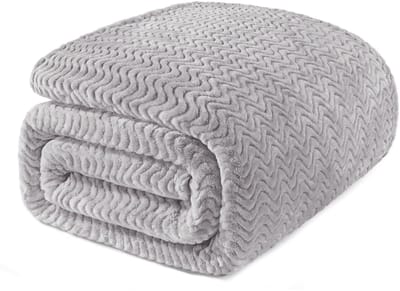 Mezcla King Size Jacquard Weave Wave Patroon Flanellen Fleece Fluwelen Pluche Bed Deken als Sprei/Coverlet/Bed Cover (230x265cm, Lichtgrijs) - Zacht, Lichtgewicht, Warm en Gezellig