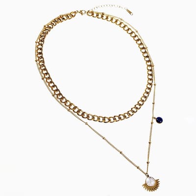 Dubbele Ketting Dames - Verguld Roestvrij Staal - Cubaanse Ketting - Schakelketting met Twee Hangers - Verstelbaar