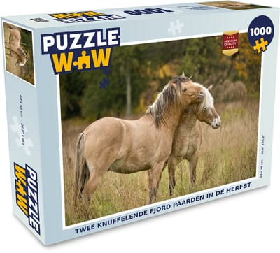 Puzzel Twee knuffelende fjord paarden in de herfst - Legpuzzel - Puzzel 1000 stukjes volwassenen