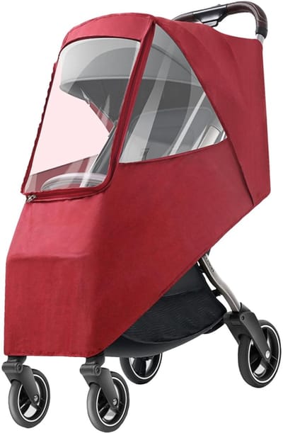 LISM-Universele regenhoes Geschikt voor kinderwagens – weerbestendig, ademend en stofwerend, Geschikt voor de meeste eenpersoonskinderwagens (rood).
