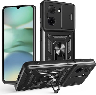 Coverup Hoesje - Geschikt voor Xiaomi Redmi A5 (173mm) Hoesje - Coverup Armor Ring Kickstand Back Cover met Camera Shield - Zwart