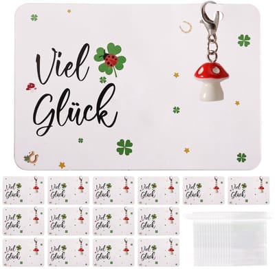 Dailygoods- Geluksbrengers Set van 15 - Sleutelhangers - Wenskaarten - Organza Zakjes - Duurzaam Materiaal - Perfect Cadeau - Gelukssleutelhanger
