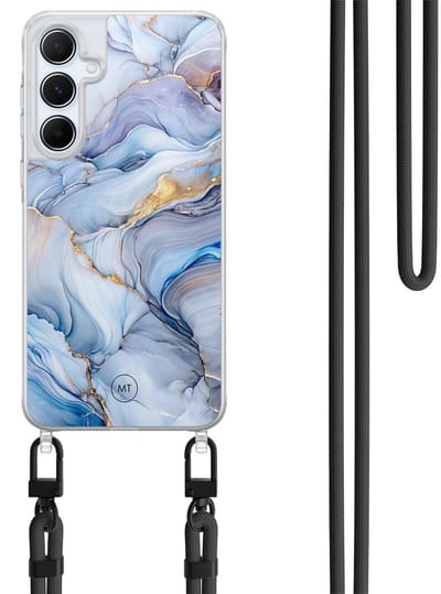 Hoesje met koord geschikt voor Samsung Galaxy A15 - Lavender dream - Inclusief Zwart koord - Crossbody beschermhoes - Transparant, Paars - Mooie Telefoonhoesjes