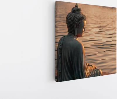 Saammp Canvas Schilderij - Boeddha bij het water - 20x20 - Foto op canvas - Wanddecoratie - Muurdecoratie Woonkamer - Canvas schilderijen