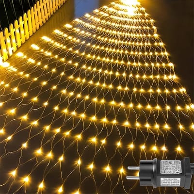 MUPOO Netverlichting Buiten Warm wit - 6 x 4 meter - 660 LED's - Net Kerstverlichting - Kerstnet Lichtgordijn - met 8 modi - Timer - Geheugenfunctie - Sfeervolle Gordijnverlichting - voor Bushe Garden Yard Party Decor
