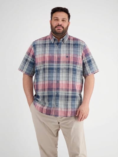 LERROS Geruit overhemd met korte mouwen in grote maten , Maat: 3XL , Kleur: VIVID RED , 71% katoen, 29% linnen