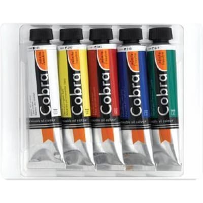 Artist set 5 kleuren 40 ml tubes watervermengbare olieverf (titaanwit, permanentgeel licht, pyrrolerood donker, kobaltblauw ultramarijn, permanentgroen donker)