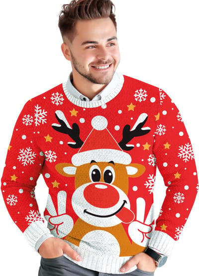 Fiestas Guirca - Heren kersttrui rendier - maat M - rood