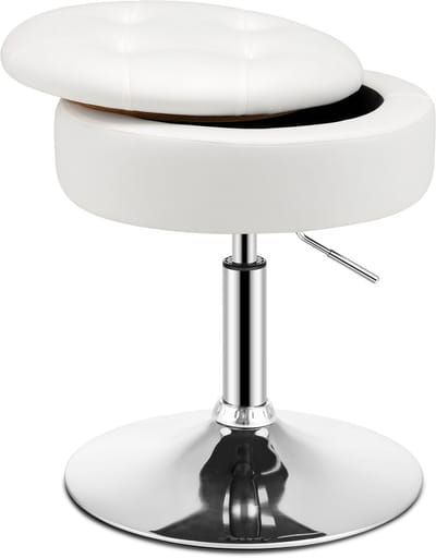 COSTWAY Make-upkruk, 360 graden draaibaar, make-uptafel, kruk met opbergruimte, zithoogte 51-66 cm, zitkruk, bureaukruk gevoerd, barkruk rond, modern (wit)