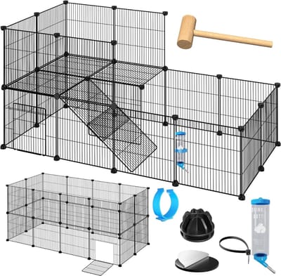 MIRA®Konijnenhok Binnen - Konijnenhok Met 2 Etages - Konijnenren - Zwart -216cm x 216cm x 36cm